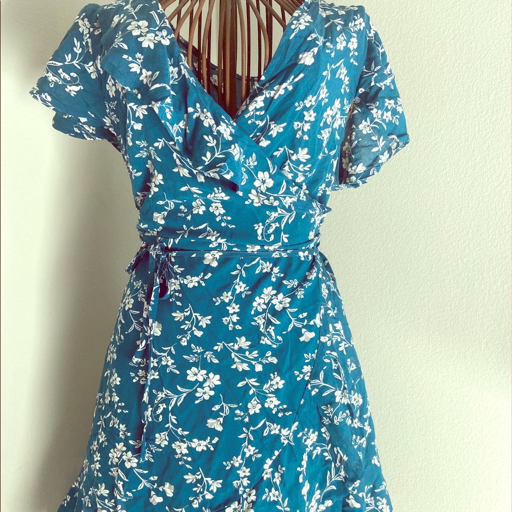 Beautiful teal blue, wrap dress